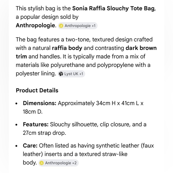 NWOT new Anthropologie Sonia raffia slouchy tote bag brown tan faux Leather - Picture 4 of 13